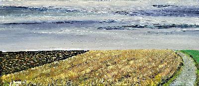 Jakob Bräckle, 1897-1987 Bieberach an der Riß , Weite Ackerlandschaft, Öl/Malkarton, links unten sign., ca. 8x17cm, R. ca. 10x19cm, kleine ...