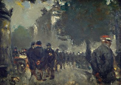 Alexander Oscar Levy, 1881 Bonn-1947 Buffalo , Am Anhalter Bahnhof in Berlin, Öl/Malkarton, links unten sign., ca. 34x48cm, R. ca. 39x53.5cm