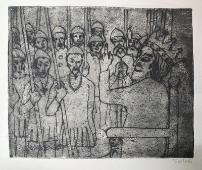 Emil Nolde, 1867-1956, König und Mannen, Aquatintaradierung, rechts unten signiert, ca. 24.5x30cm