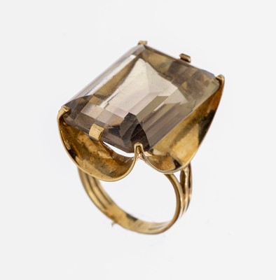 14 kt Gold Rauchquarz-Ring, gr. Rauchquarz im Treppenschliff, RW 55, ca. 10.2 g
