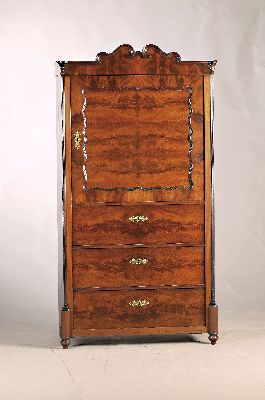 Schrank/Sekretärblender, Frankreich um 1870/80, Mahagonifurnier, drei Schubladen, eine Tür, Messingbeschläge, kassettiert, ca. 172 x 93 x 47 cm, ...