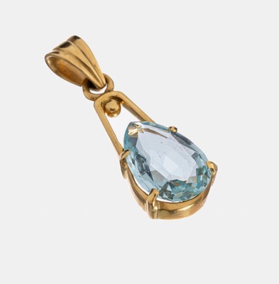 14 kt Gold Aquamarin-Anhänger, GG 585/000, facett. Aquamarin-Tropfen ca. 2.0 ct, L. ca. 2.6 cm, ca. 2.2 g