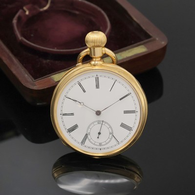 C.E. LARDET Fleurier offene Herrentaschenuhr in GG 750/000, Schweiz um 1880, guill. 2- Deckel Goldgeh. m. à-goutte Schlüssen dell./ ber., ...