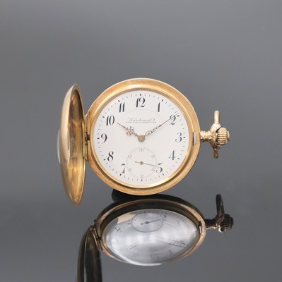 TAVANNES System Glashütte Halbsavonette in RG 585/000, Schweiz um 1910, guill. 2-Deckel Goldgeh. dell./ber., auf Emailzifferbl. u. Cuvette bez. ...