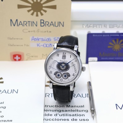 MARTIN BRAUN astronomische Herrenarmbanduhr Astraios/S Referenz K-003, Schweiz um 2008, Automatik, Edelstahlgeh. inkl. orig. Lederband m. orig. ...