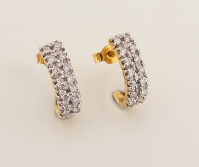 Paar 14 kt Gold Brillant-Ohrstecker, GG 585/000, schauseitig rhod., 28 Brillanten zus.ca. 0.40 ct Weiß/si-p, ca. 3.5 g