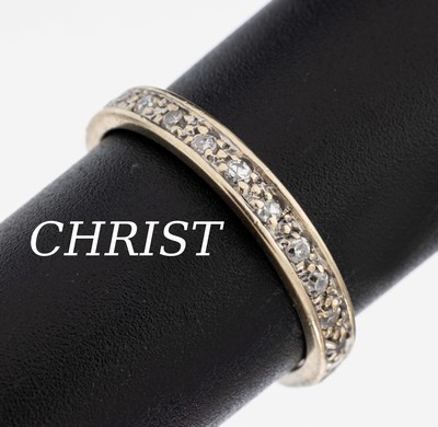 14 kt Gold CHRIST Diamant-Ring, WG 585/000,1 Diamant-Baguette und 22 8/8-Diamanten zus. ca. 0.40 ct Weiß/si-p, RW 57, ca. 2.3 g, neue Rhod. ...