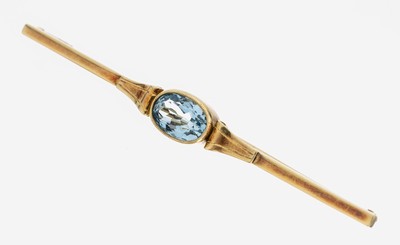 14 kt Gold Aquamarin-Stabbrosche, 1960er Jahre, GG 585/000, ovalfacett. Aquamarin ca. 2.50 ct, L ca. 7 cm, total ca. 6.2 g, Nadelung verbogen