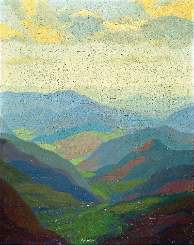 Gustav Kullrich, 1888 Neustadt an der Weinstraße-1938 Karlsruhe, Weite hügelige Landschaft, Öl/Lwd, rechts unten sign. und dat. 24, ca. 55x44cm, ...