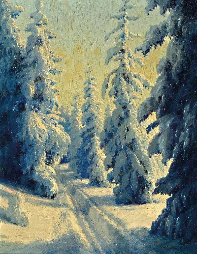 Gustav Kullrich, 1888 Neustadt an der Weinstraße-1938 Karlsruhe, Verschneite Winterlandschaft, Öl/Lwd, rechts unten sign. und dat. 35, ca. 57x45cm, ...