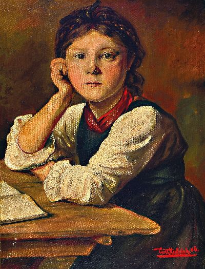 Gustav Kullrich, 1888 Neustadt an der Weinstraße-1938 Karlsruhe, Porträt eines Mädchens, Öl/Lwd, rechts unten sign. und dat. 06, ca. 60x46cm, R. ...