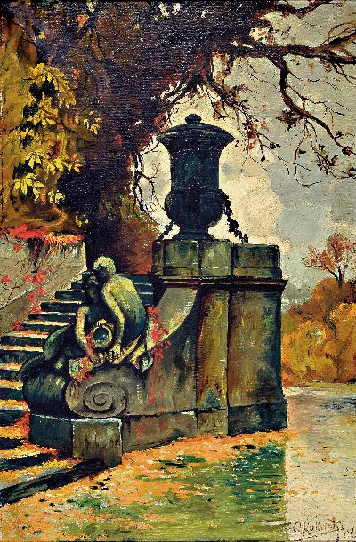 Gustav Kullrich, 1888 Neustadt an der Weinstraße-1938 Karlsruhe, Treppe am Seeufer, Öl/Lwd, rechts unten sign. und dat. 06, ca. 53x36cm, R. ca. ...