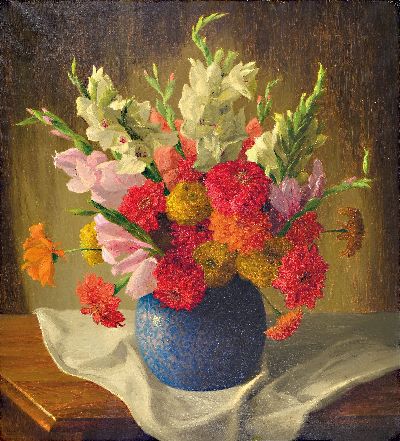 Gustav Kullrich, 1888 Neustadt an der Weinstraße-1938 Karlsruhe, großes Blumenstillleben, Öl/Lwd, links unten sign., ca. 88x80cm, R. ca. 102x96cm