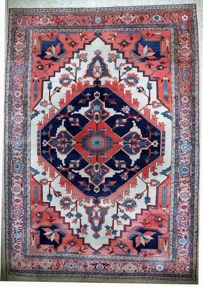 Heriz"Serapi"antik, Persien, 19.Jhd, Wolle auf Baumwolle, ca. 395 x 280 cm, EHZ:(gleichmäßig dünn), fachkundig gereinigt.
