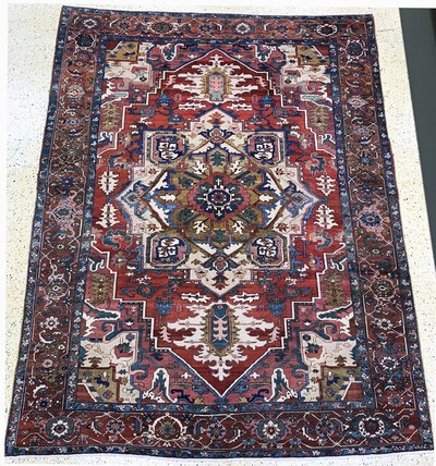 Heriz"Serapi"antik, Persien, 19.Jhd, Wolle auf Baumwolle, ca. 396 x 305 cm, gereinigt, EHZ: (gleichmäßig dünn)