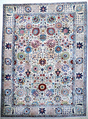 Täbriz Kork fein Persien, signiert"Ghalibafie Ghanadi", um 1920-1930, Korkwolle auf Baumwolle, ca. 305 x 225 cm, EHZ: 1-2, (fachkundig ...