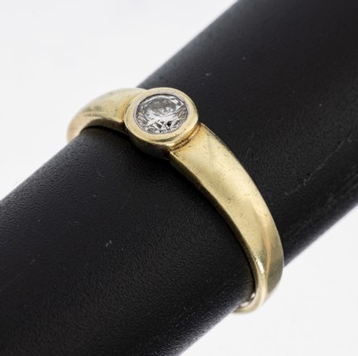14 kt Gold Brillant-Ring, GG 585/000, Brillant ca. 0.25 ct (grav.) Weiß/p, RW 59, ca. 2.7 g