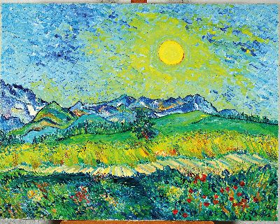 Peter Dörffel, heidelberger Künstler des 20.Jh., "bei Chieming", Landschaft im Stile Vincent van Goghs, signiert und datiert 1974, ...