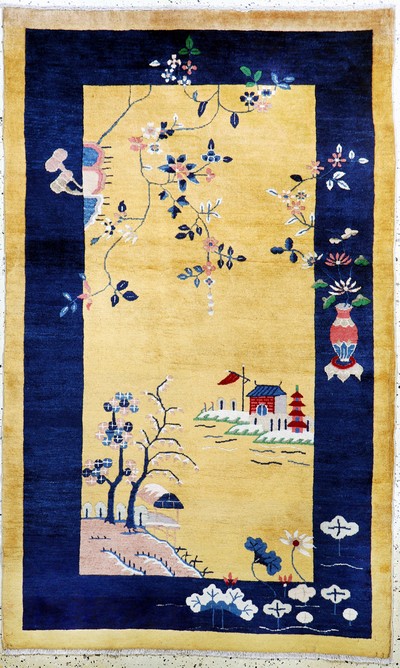 Antiker Peking fein, China, um 1900, Korkwolle auf Baumwolle, ca. 208 x 128 cm, EHZ: 1-2, (fachkundig gereinigt)