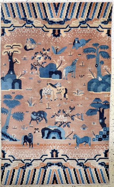Ning-Hsia"8 heilige Pferde", China, Anfang 20.Jhd, Wolle auf Baumwolle, ca. 210 x 130 cm, EHZ: 2, (fachkundig gereinigt)