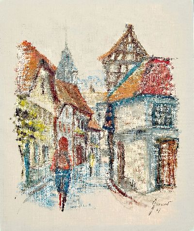 Josef Zörner-Kampia, 1925-(?), Ansicht aus St. Martin, Öl/Lwd, rechts unten signiert und datiert 1979, Rahmen 73x63 cm