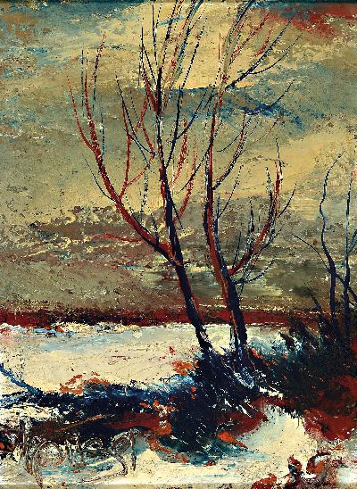 Karl Philip Spitzer, 1887-1959 Speyer, Winterlandschaft, signiert und datiert 1959, Öl/Masonit, 40x30 cm, Rahmen 51x42 cm