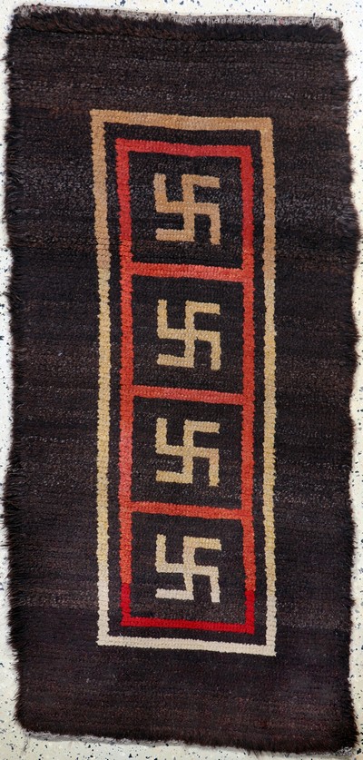 Swastika"Wangden Drumtze"Tibet, Meditationsteppich, antik, 19.Jhd, Wolle auf Wolle, ca. 170 x 80 cm, EHZ: 2