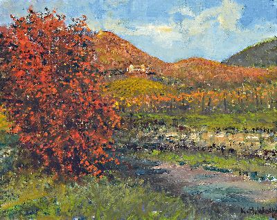 Karl August Wolff, geb. 1938, Blick zur Ludwigshöhe, signiert, Öl/Lwd, Rahmen 49x59 cm