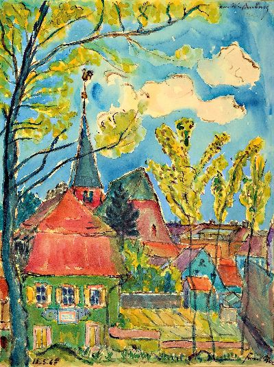 Carl-Otto Günther, 1909 Bruchsal-1974 Kandel, zwei Ansichten aus Weißenbourg im Elsass, Öl/Pappe und Aquarell, Rahmen 34x28 und unter Glas gerahmt ...