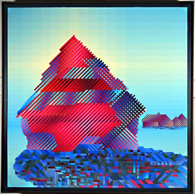 Klaus Wendel, 1935 Wollmesheim-2005, "Der Heuhaufen - Hommage a Claude Monet", Optical Art-Komposition, vollendet 22. Juli 1977, verso ...