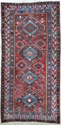 Schirwan"Schemakhy"antik, Kaukasus, 19.Jhd,Wolle auf Wolle, ca. 257 x 122 cm, EHZ:(gleichmäßig dünn), restauriert