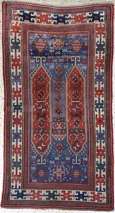 Antiker Kazak, Kaukasus, 19.Jhd, Wolle auf Wolle, ca. 220 x 120 cm, EHZ:(gleichmäßig dünn), restauriert