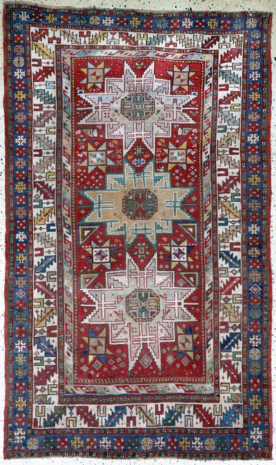 Antiker Kazak, Kaukasus, 19.Jhd, Wolle auf Wolle, ca. 205 x 124 cm, EHZ:(gleichmäßig dünn), restauriert