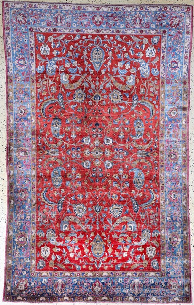 Antiker Seiden Keschan, Persien, um 1900, reine Naturseide, ca. 198 x 125 cm, ca. 1,0 Mio. Kn/qm, gereinigt, EHZ: 1-2