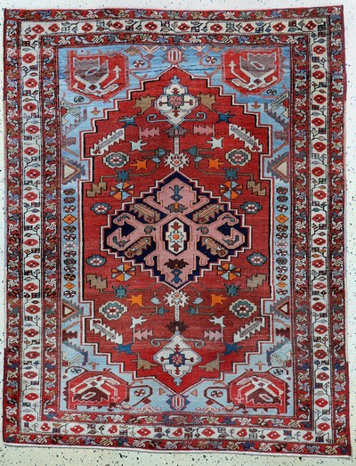Seltener antiker Heriz"Serapi", Persien, 19.Jhd, Wolle auf Baumwolle, ca. 186 x 144 cm,EHZ:(gleichmäßig dünn)