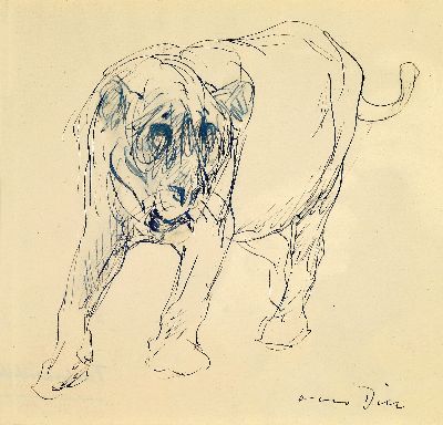 Otto Dill, 1884 Neustadt-1957 Bad Dürkheim, Skizze einer Löwin, Tusche auf Papier, l. verblichen, handsigniert, unter Glas gerahmt 25x25 cm
