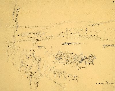 Otto Dill, 1884 Neustadt-1957 Bad Dürkheim, Bleistiftzeichnung, Pferderennen, Blick über die Zuschauertribüne, 26x33 cm, unter Glas gerahmt 34x41 ...
