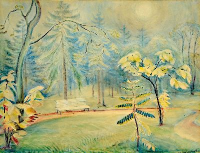 Eugen Croissant, 1898 Landau-1976 Breitbrunn , Aquarell, pfälzer Parklandschaft, signiert unter Glas gerahmt 50x65 cm
