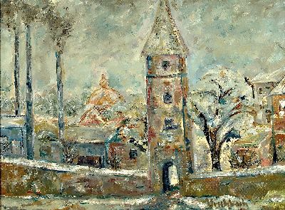 Fritz Urschbach, 1880 Venningen-1969 München , südliche Stadtlandschaft, rechts unten signiert, Öl/Platte, unter Glas gerahmt 42x52 cm; Urschbach ...