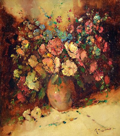 Paul Henze Morro, 1925 Leipzig-1972, Blumenstillleben, signiert, Öl/Platte, Rahmen 88x77 cm