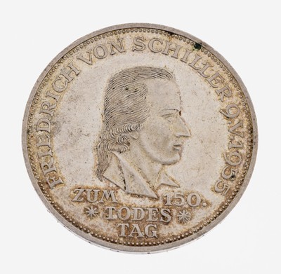Silbermünze 5 Mark, 150. Todestag Schiller 1955