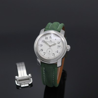BAUME & MERCIER Capeland Herrenarmbanduhr Referenz MV045221, Schweiz um 2005, Automatik, Edelstahlgeh., Boden u. Krone verschr., silb. Zifferbl. m. ...
