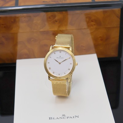 BLANCPAIN Villeret Armbanduhr in GG 750/000,Schweiz um 1999, Automatik, neutr. Goldband, beids. vergl. Geh., Boden aufgedr., weißes Zifferbl. m. ...