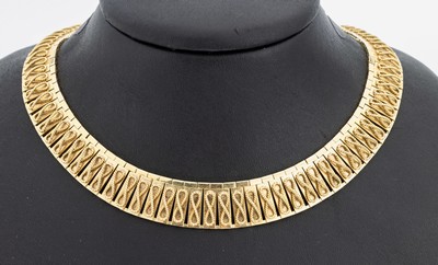 14 kt Gold Design-Collier, GG 585/000, qualitätvolle Verarbeitung, verlaufend, aufgelegte Unendlichkeitszeichen aus Kordeldraht, L. ca. 39 cm, ...