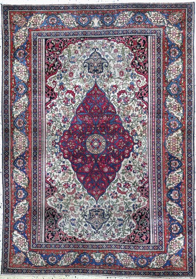Esfahan"Ahmad"antik, Persien, um 1900, Wolle auf Baumwolle, ca. 195 x 140 cm, EHZ: 2-3(gleichmäßig dünn).