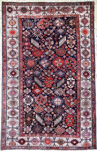 Ghaschgai"Shekarlu"antik, Persien, 19.Jhd, Wolle auf Wolle, ca. 252 x 162 cm, restauriert, EHZ: 2(gleichmäßig dünn)