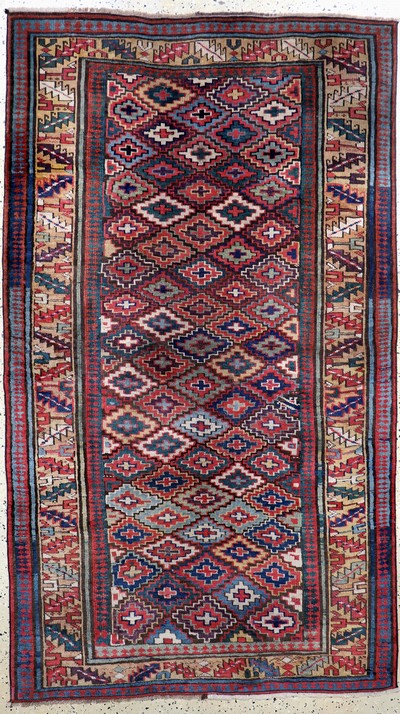 Antiker"Saujbulagh"Persien, Kurdischer Stammesteppich, 19.Jhd, Wolle auf Wolle, ca. 225 x 130 cm, EHZ: 2(fachkundig restauriert & ...