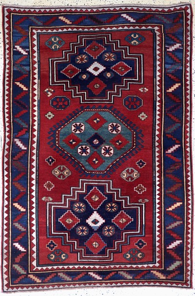 "Loripampak"Kazak antik, Kaukasus, 19.Jhd, Wolle auf Wolle, ca. 218 x 150 cm, restauriert, EHZ: 2, (gleichmäßig dünn)