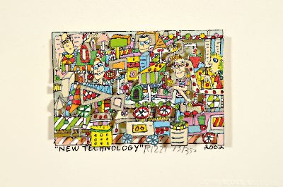 James Rizzi, 1950-2011 New York, 3D-Grafik, Lithographie, "New Technology", 2002, Ed. 73/350, handsigniert, John Szoke Editions mit ...