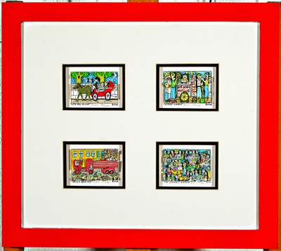 James Rizzi, 1950-2011 New York, 4 3D -Grafiken, Lithographien, "Lets Fall in Love" Ed. 192/350, "Street Lunch" 133/350, ...